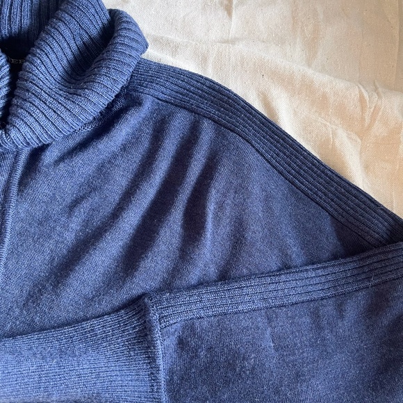 Repeat 100% Merino Wool Dolman Sleeve Turtleneck Sweater in Heather Deep Blue - Picture 6 of 6